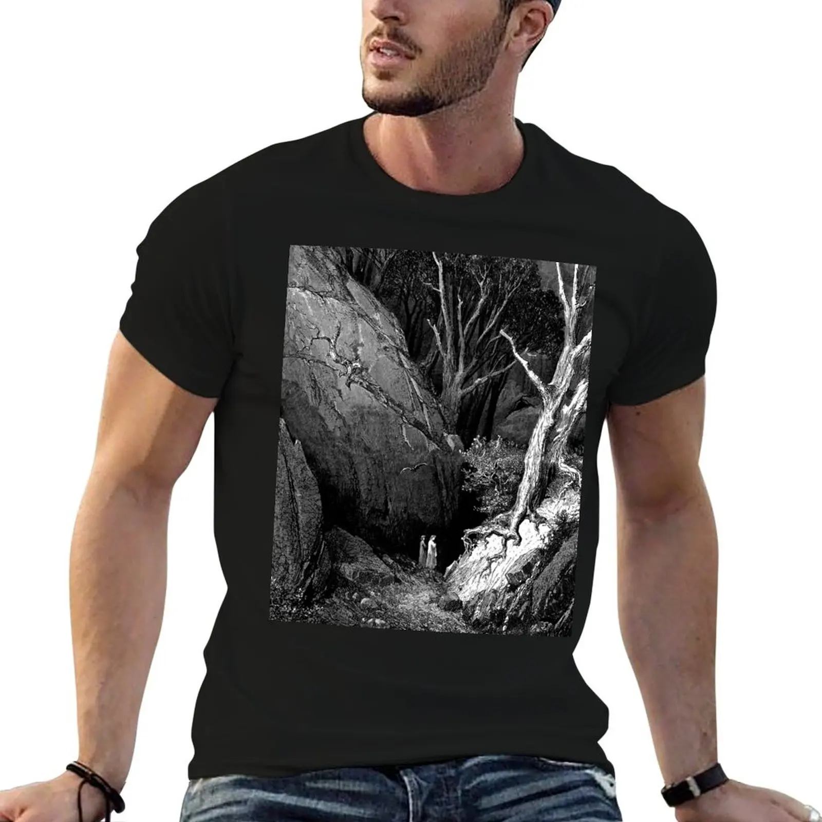 

High Res Gustave Doré Leaving the Dark Wood 1860 T-Shirt t shirts for man cotton funny man graphic t shirt T-Shirt