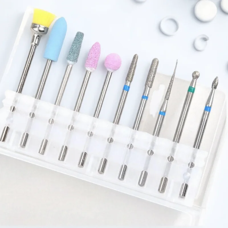 10個入りプロ用ネイルドリルビット電動マニキュアツール回転式バリジェル研磨カッターセットネイルアートサロン用