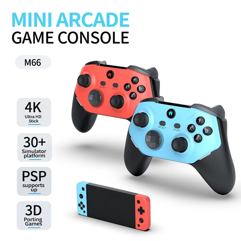 Consola de Videojuegos M66 Mini Arcade PS1 64G con Carga Inalámbrica, Más de 20000 Juegos, Stick de Juego 4K, Más de 35 Emuladores