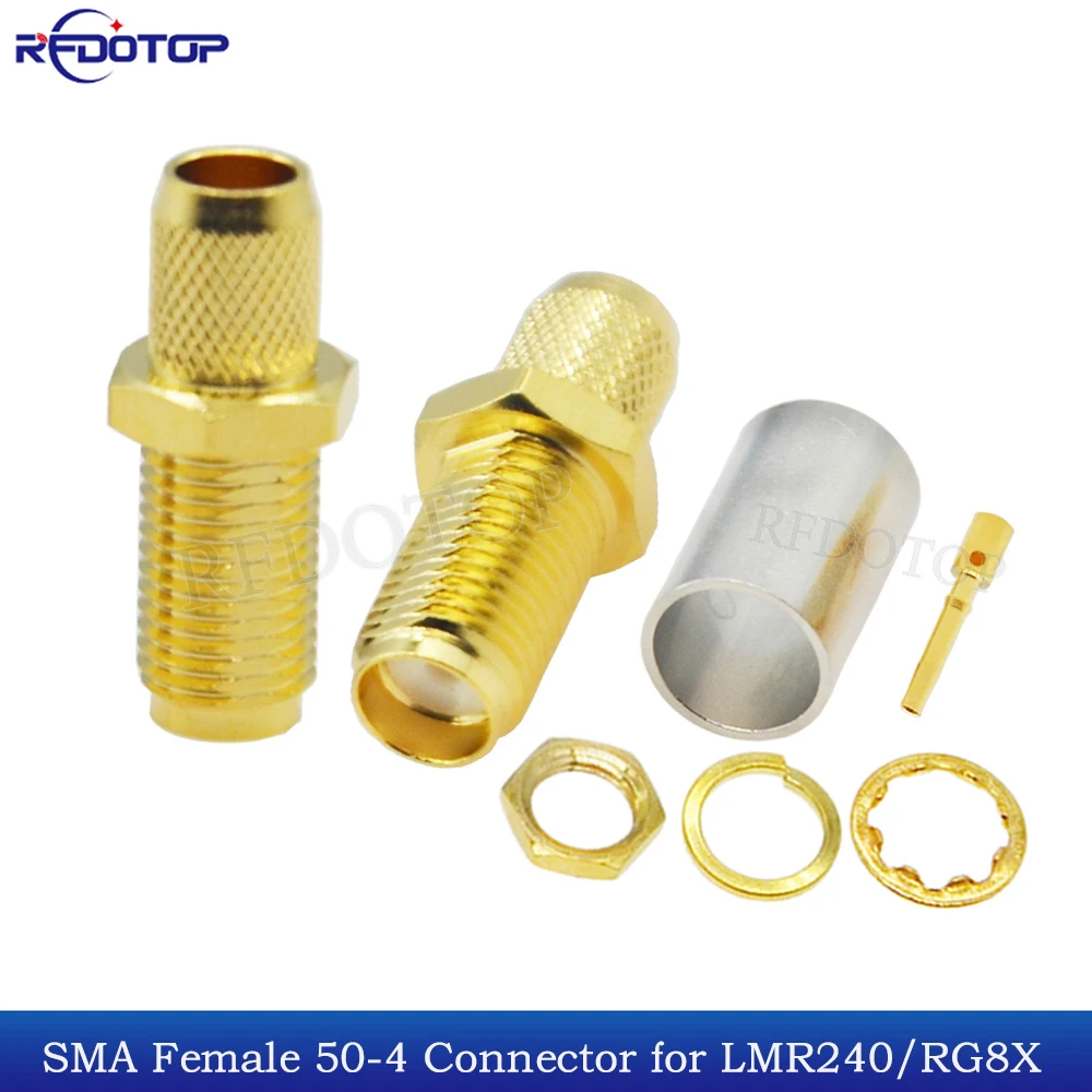 

10Pcs/Lot SMA Type Crimp Connector SMA Female/RP SMA Female Straight RF Coaxial Adapter for LMR240 4D-FB RG59 RG8X Coax Cable