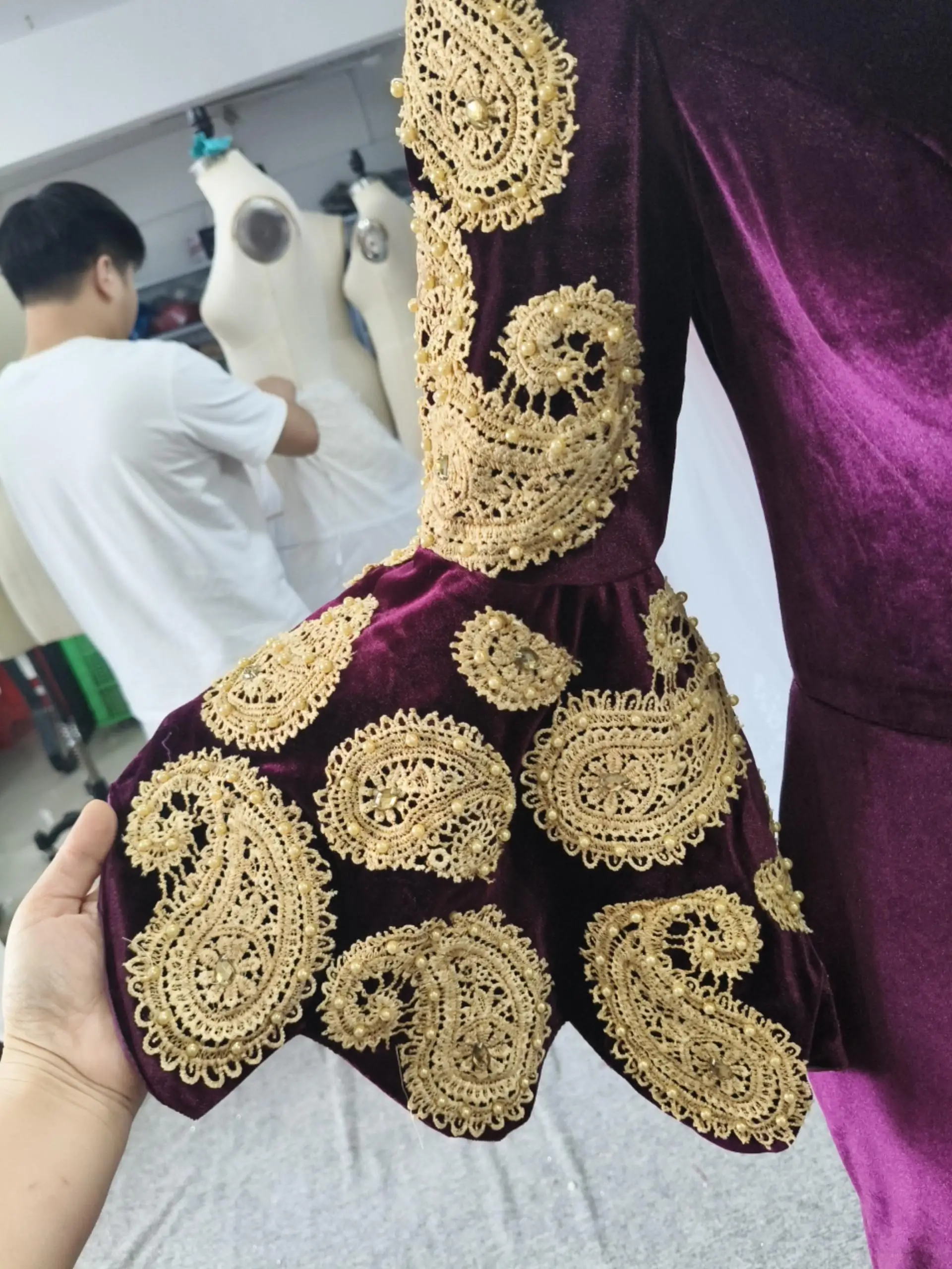 Customized A-line Evening Dresses Floor-length Square Collar Full Sleeve Prom gown Simple Fashion Flowers Draped Party Gown
