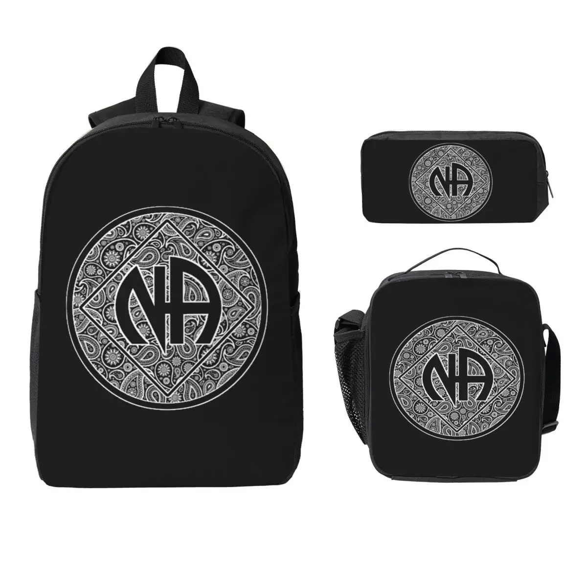 

NA - Anonymous Рюкзак Narcotics Студенческий Сумка для книг для мальчиков и девочек Школьная сумка Компьютерные сумки на плечо Изолированная сумка для обеда 3 шт. Пенал