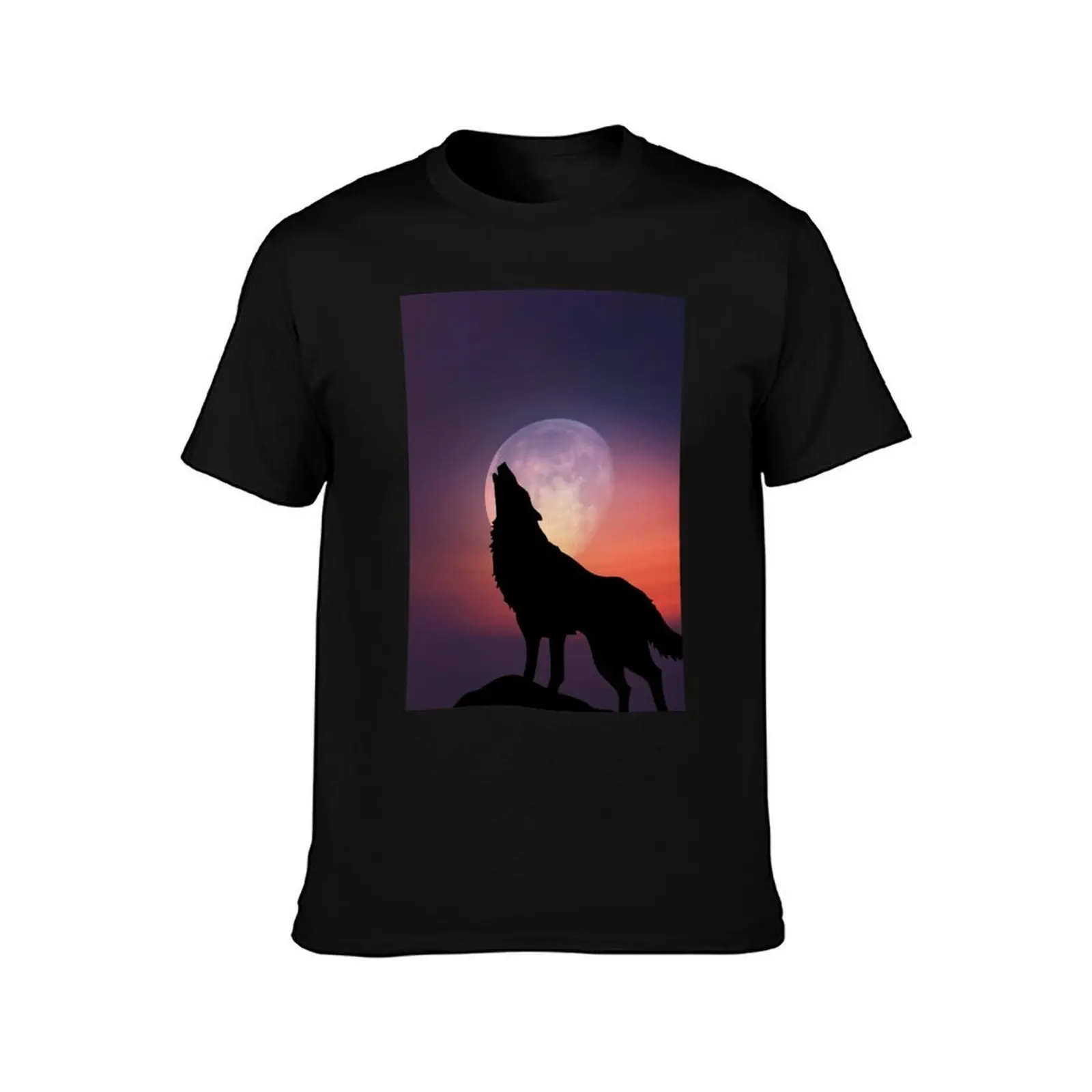 Wolf Howling at the Moon T-Shirt, Summer Casual Cotton Tee, Oversized Streetwear Tops, Vintage Graphic Print, Unisex Men Women