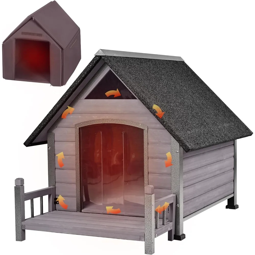 Outdoor Dog House with Insulated Liner, Winter Kennel for Small Medium Dogs, Anti-Biting Metal Frame, Heated Dog House
