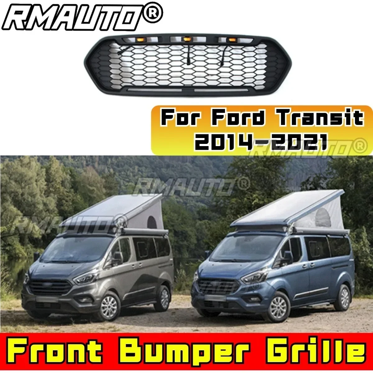 For Transit Bumper Grill Car Front Bumper Racing Grille Grillg Body Kit For Ford Transit 2014-2021 Europe CUSTOM Edition