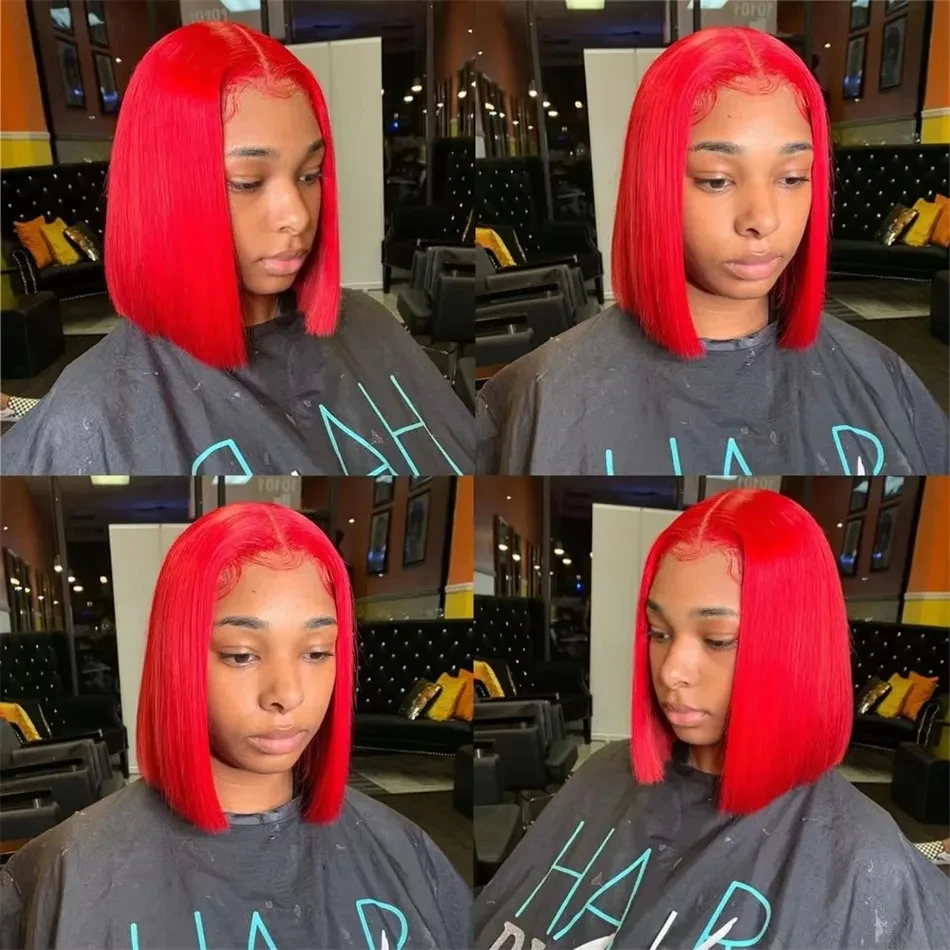 13x4 Short Bob Wig Hot Red Burgundy Colored HD Lace Front Human Hair Wigs Brazilian Straight Bob Wig Lace Frontal Wigs For Women - view 4
