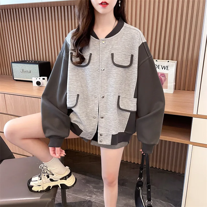 Damessweatshirts Oversize Lange mouw Rood V-hals Splitsen Persoonlijkheid Kaploos Micro Minimalistisch Geruit Dames Paar Slank