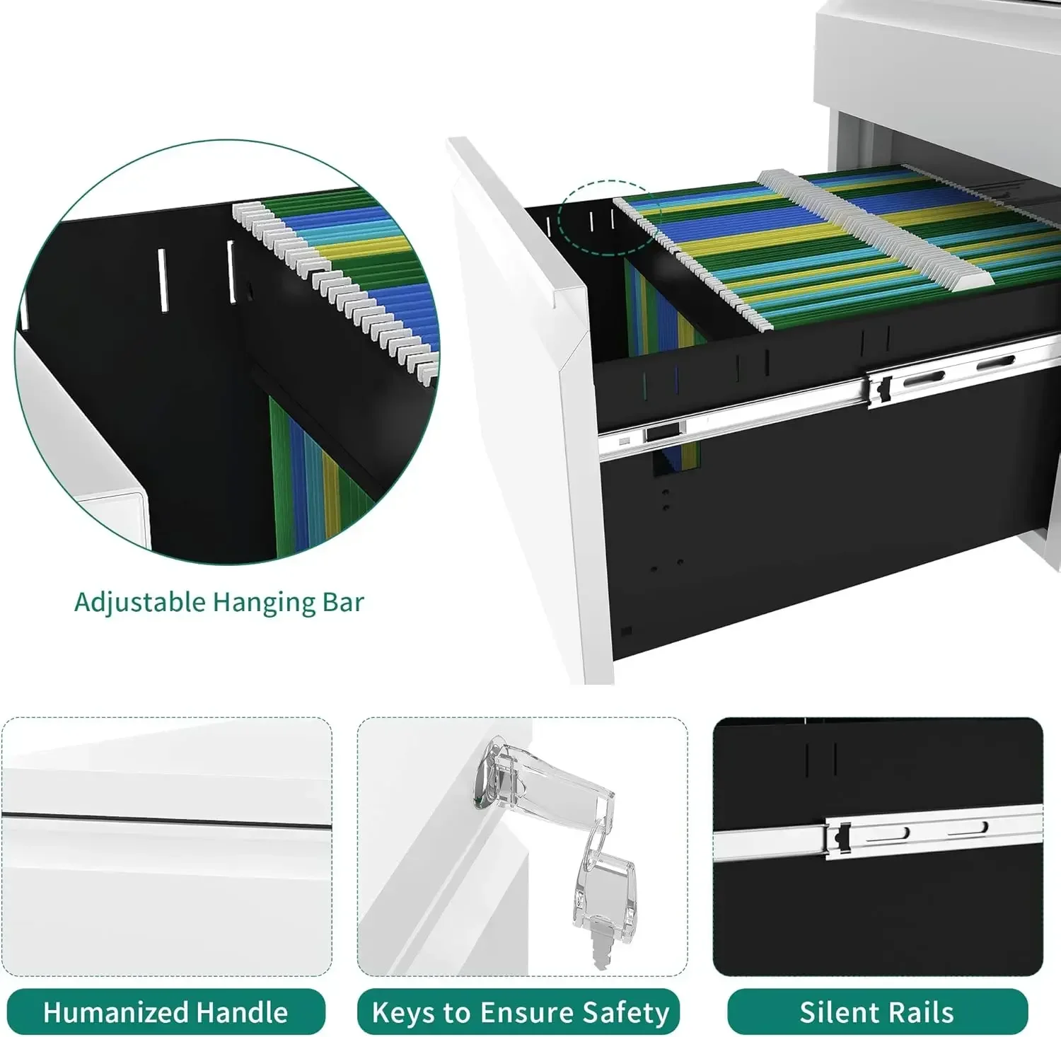 3-Drawer Mobile File Cabinet with Lock, Office Storage Filing Cabinet for Legal/Letter Size, Pre-Assembled Metal File Cabinet
