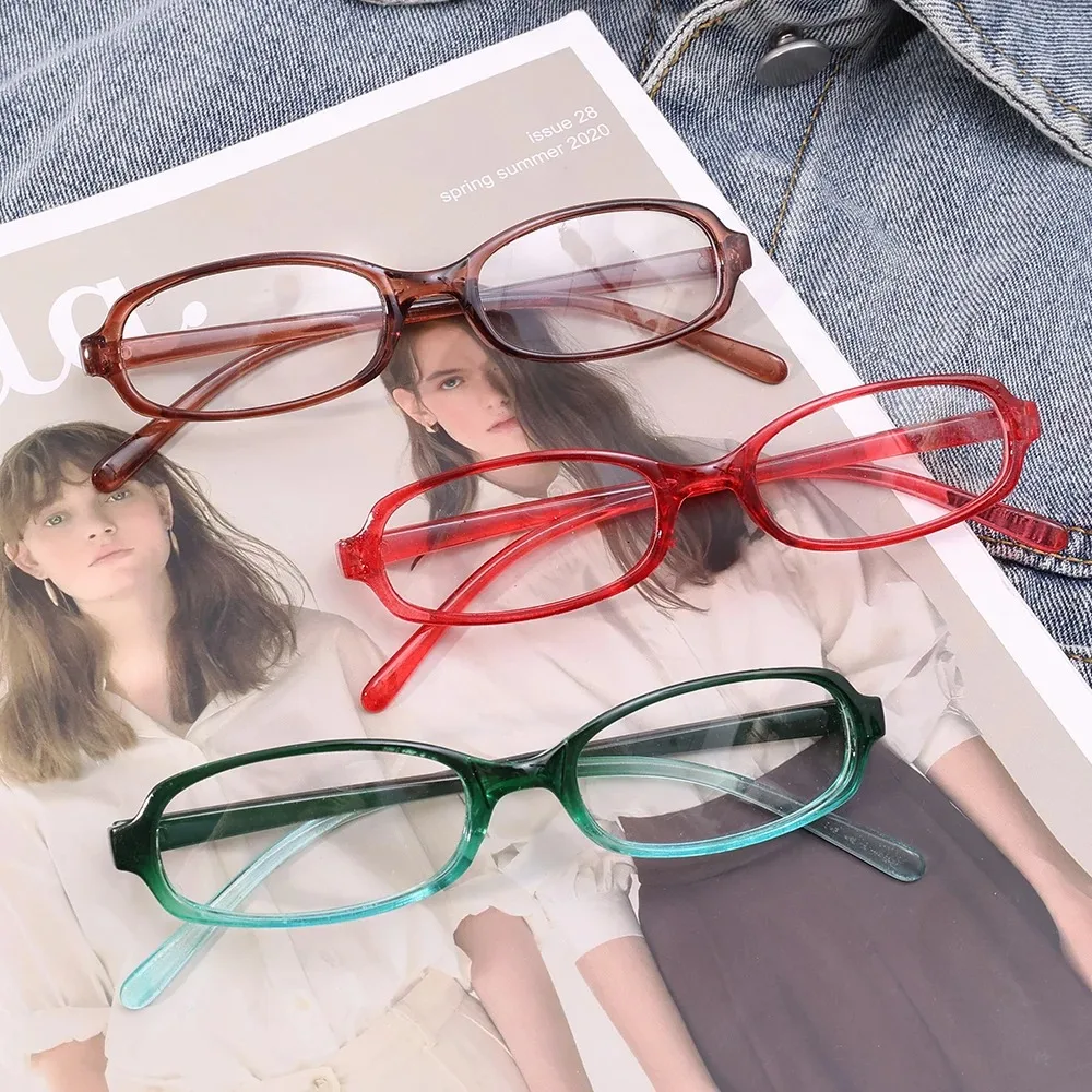 Girls Y2K Red Green Frame Glass Retro Oval Glasses Eyewear Decorative Computer Anti-blue Eyeglasses with Seaside Driving