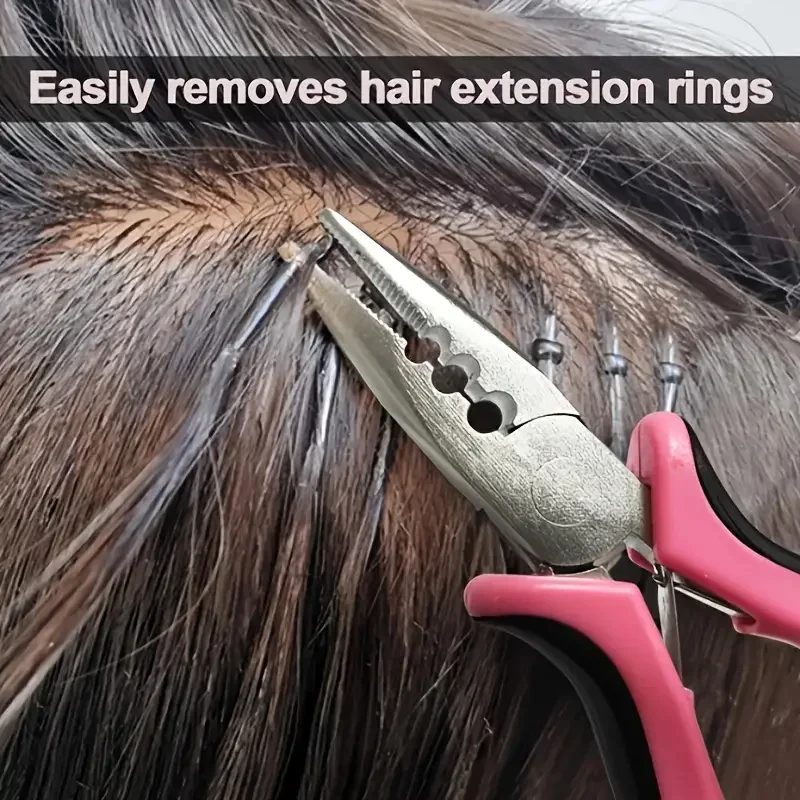 마이크로 비즈 및 나노 비즈 헤어 익스텐션 설치 및 버터플라이 웨프트 설치용 세 개의 구멍이 있는 플라이어 살롱 도구