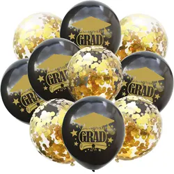 10pcs Congratulation Balloons Gold Black Latex Balloon with Confetti Graduation Party Decoration Supplies 2024 Grad Gift