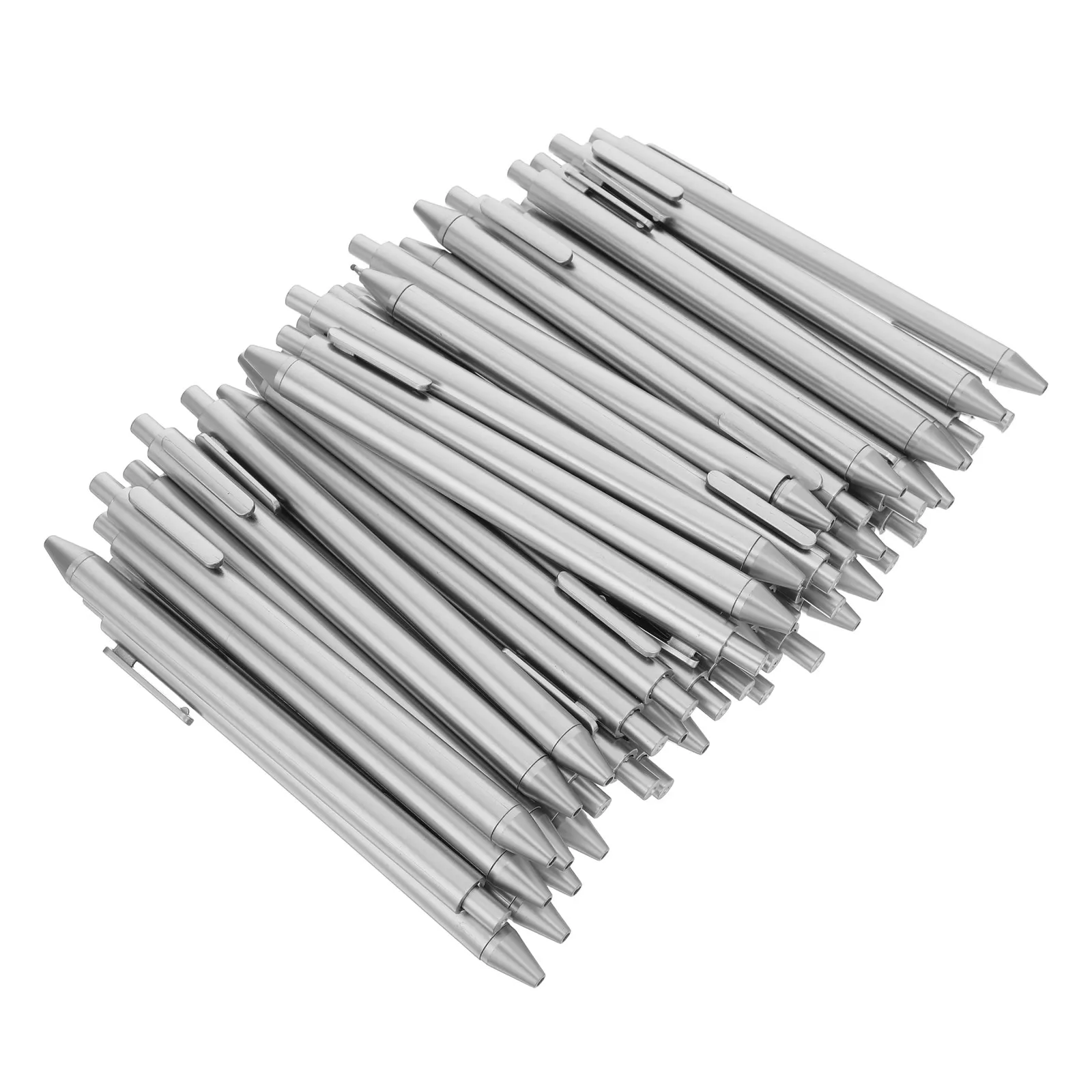 

50Pcs Silver Ballpoint Pens Retractable Black Ink Smooth Writing Office School Supplies Ergonomic Grip Professional Bulk