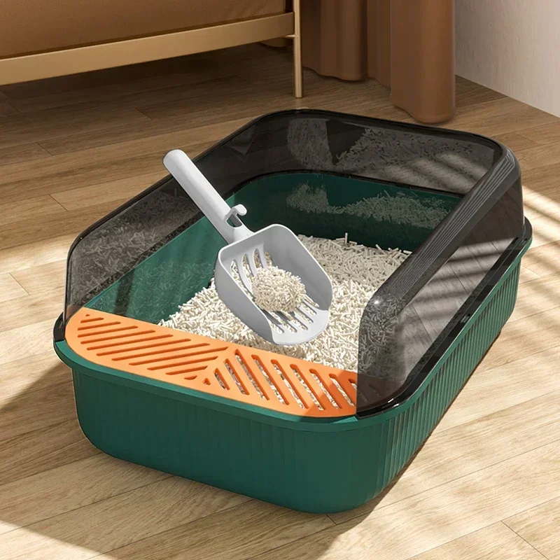 Large Capacity Cat Litter Box Semi-closed Plastic Sand Box for Cats Pet Toilet Anti Splash Cat Tray Bedpan Pet Supplies