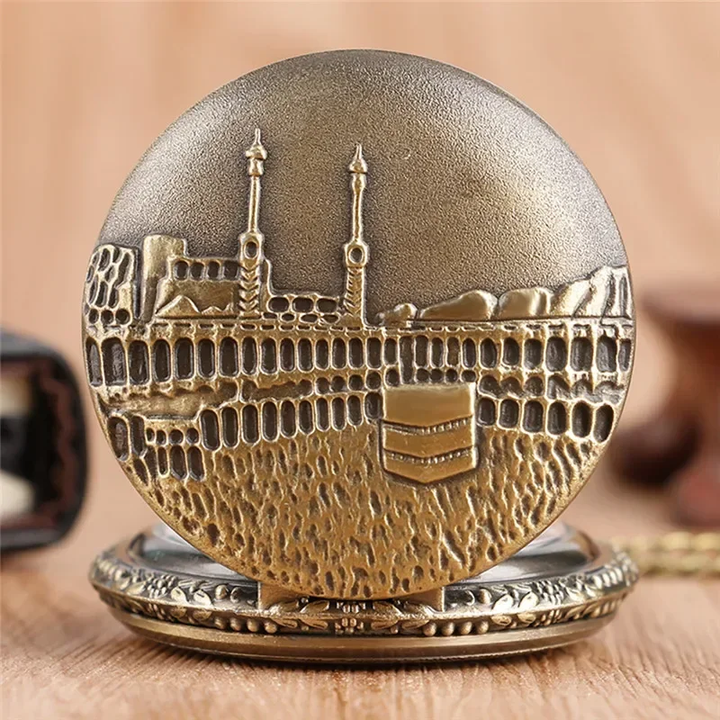 

Retro Castle Timepiece Full Hunter Necklace Chain Quartz Pocket Watch for Men Women Sweater Pendant Arabic Number Display