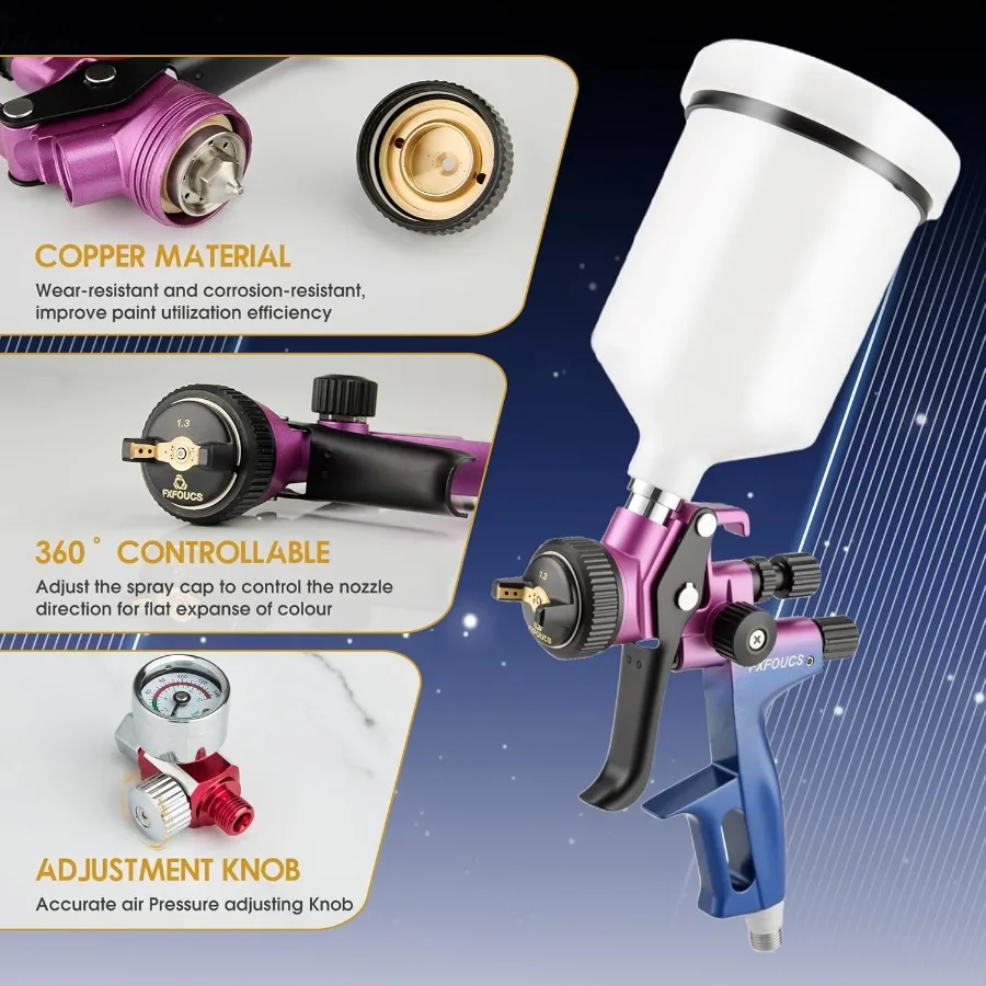 HVLP Spray Gun with 1.3mm Nozzle Car Paint Gun Premium Tool Kit Perfect for a Wide Range of Applications Including Car Automoti