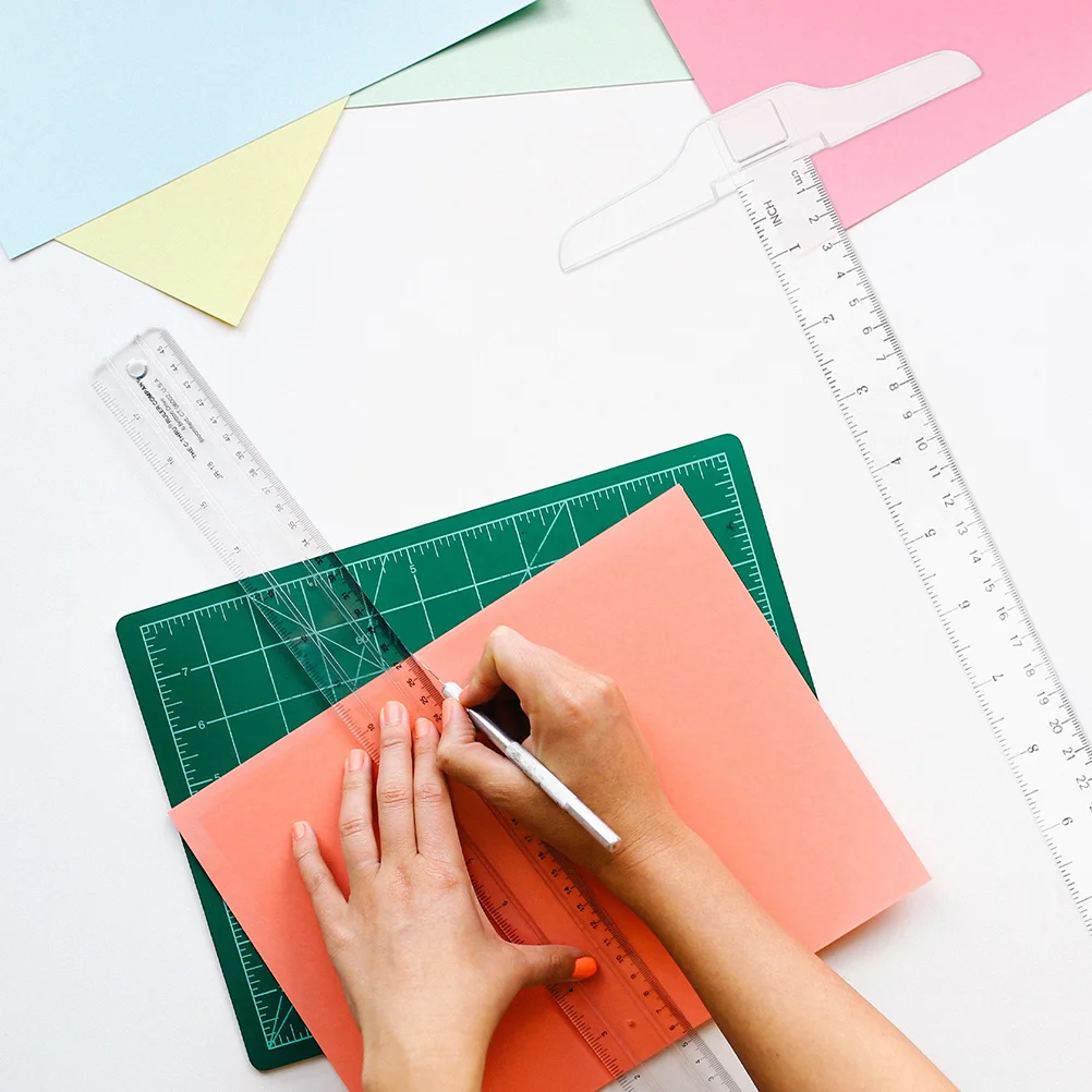 

4Pcs T Shaped Ruler Clear Transparent Measuring Tool for Drafting Carpentry Crafting Accurate Angle Alignment Ruler Supplies