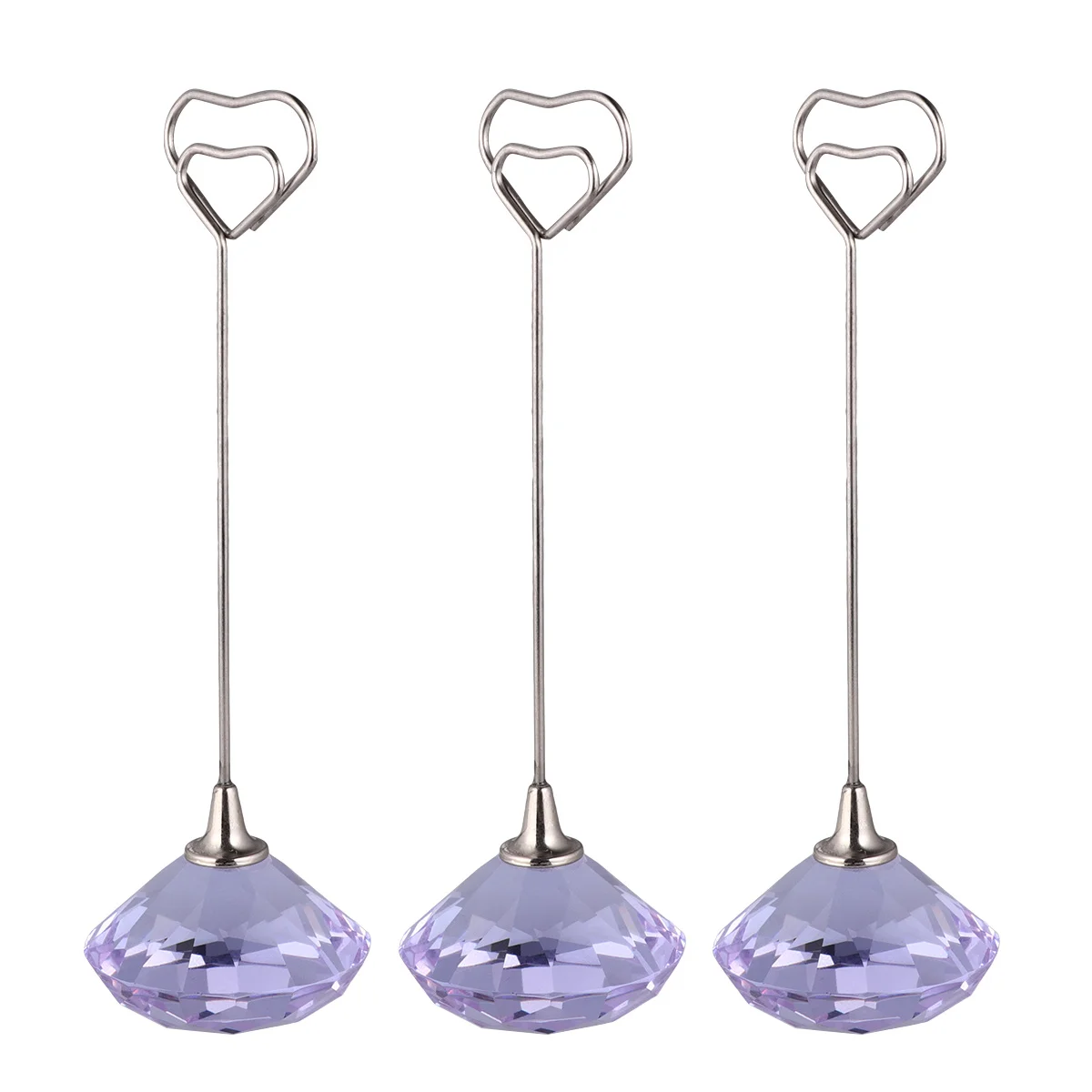 

3Pcs Heart Note Clip Memo Holder Crystal Diamond Base Paper Clip Stand for Wedding Party Home Office Decoration
