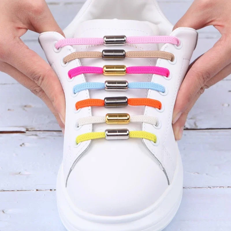 Elastic No Tie Shoe Lace Metal Capsule Lock Laces Sneakers Flat Shoelaces Without Ties Child Adult Quick Shoes Lace Rubber Bands