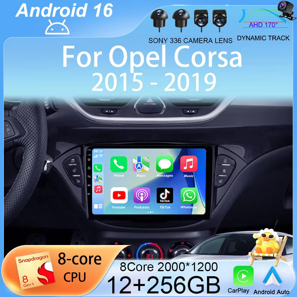 Android 16 Carplay Auto For Opel Corsa 2015-2019 For Opel Adam 2013-2016 Car Radio GPS Multimedia Player DSP Stereo 2din 2 Din