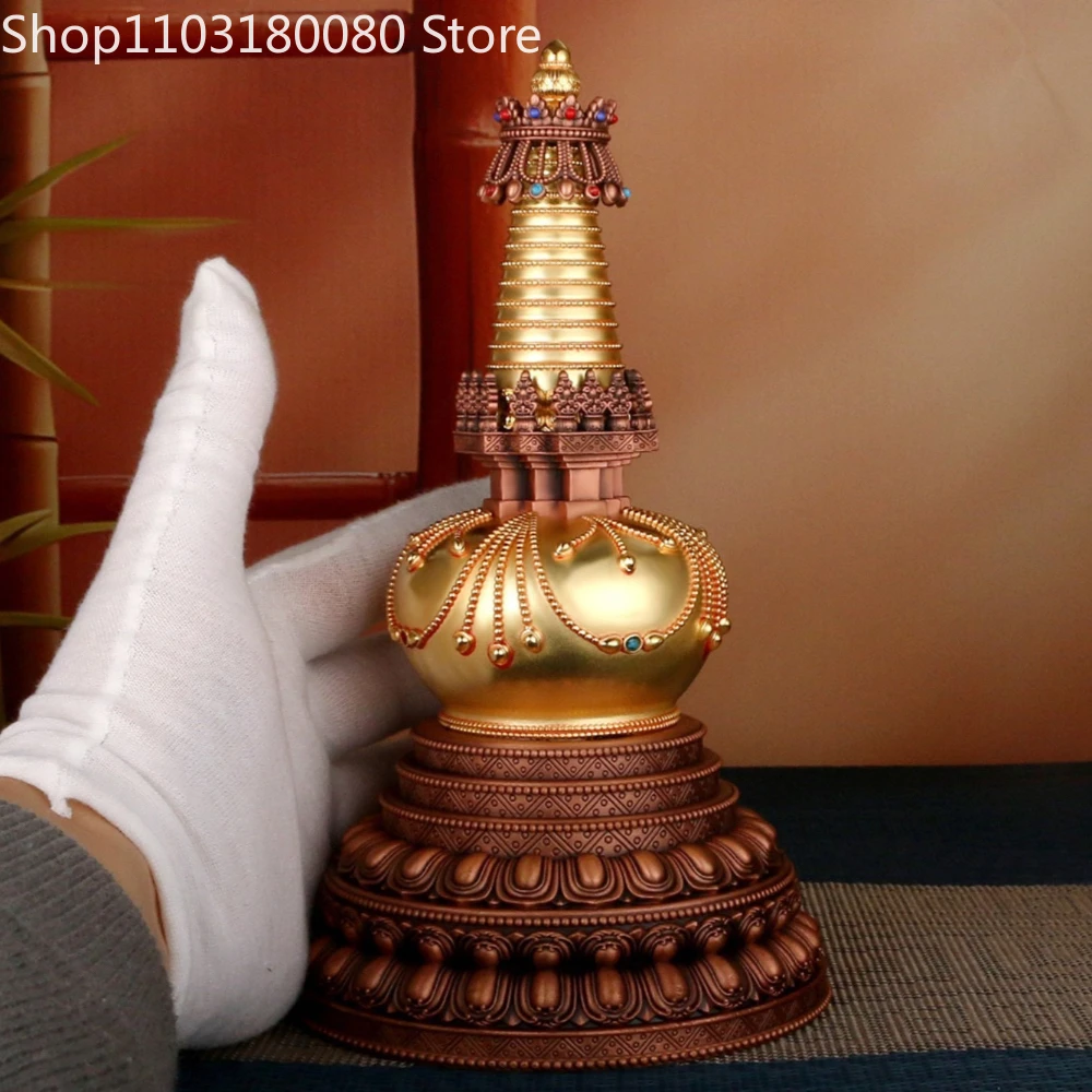21cm Red copper gilding Kadampa statue stupa Brass Gadangta sculpture
