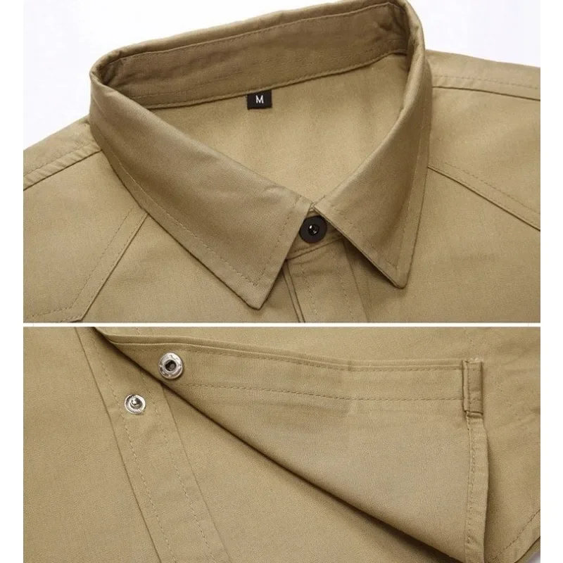 Slim Fit Korean Style Versatile Business Casual Shirt Casual Large Size Solid Color T-shirt New Cotton Male Long Sleeve Men