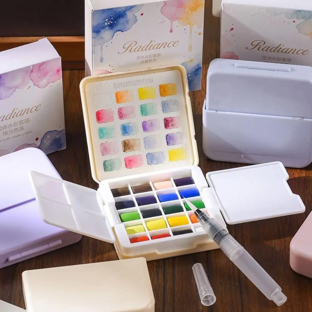 Professional Solid Watercolor Paint Set with Painting Brush Portable Watercolor Pigment Kit 20 Colors Drawing