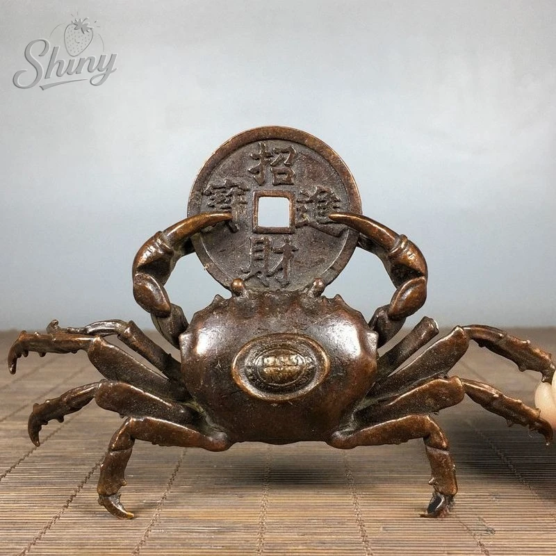 Solid Brass Octagonal Crab Figurine for Prosperity and Wealth Antique Tea Table Ornament Tea Pet Desktop Decor
