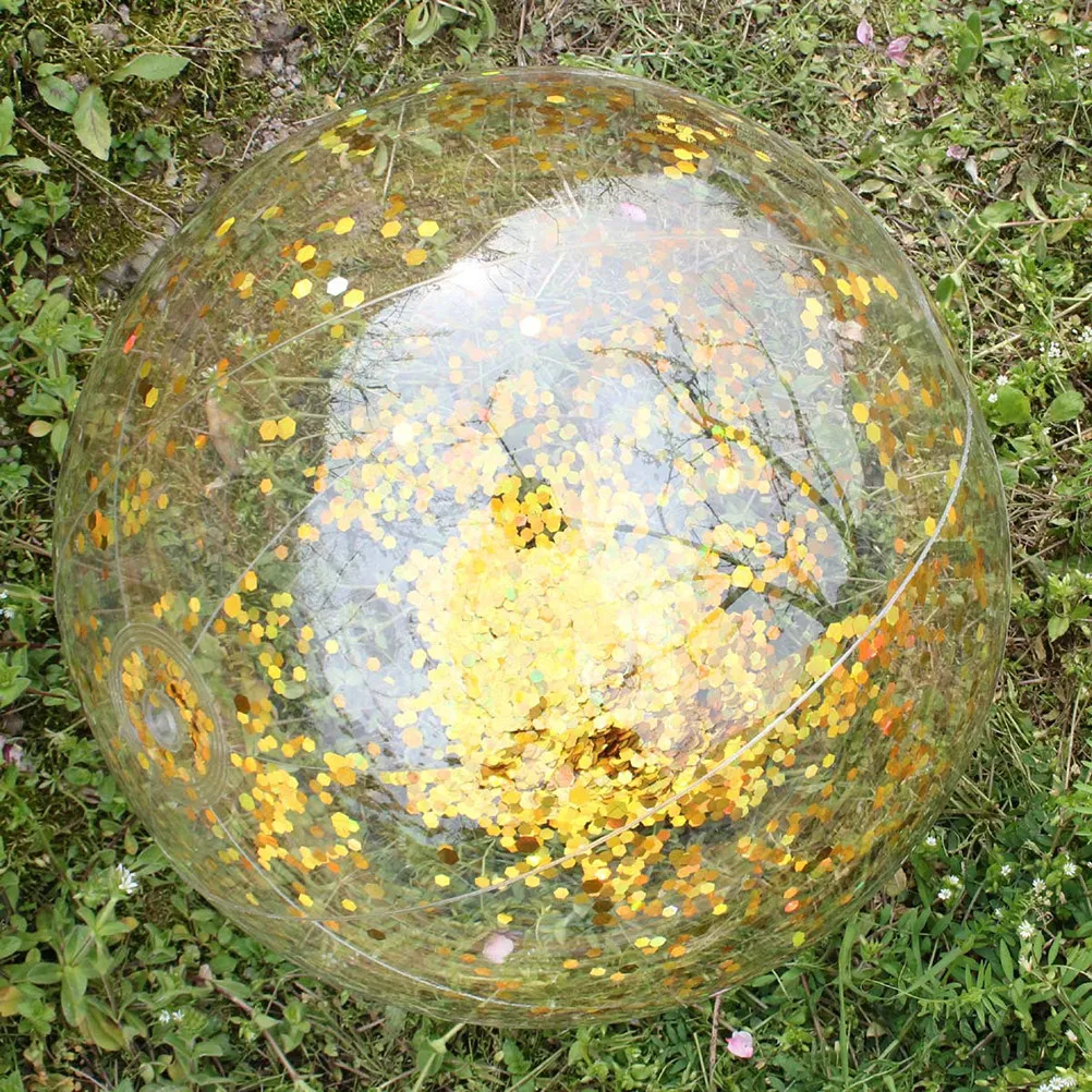 

Round Transparent Glitter Gold Sequin Beach Ball Outdoor Indoor Play Pump Included Flashing Water Sand Ball Indoor Balloon