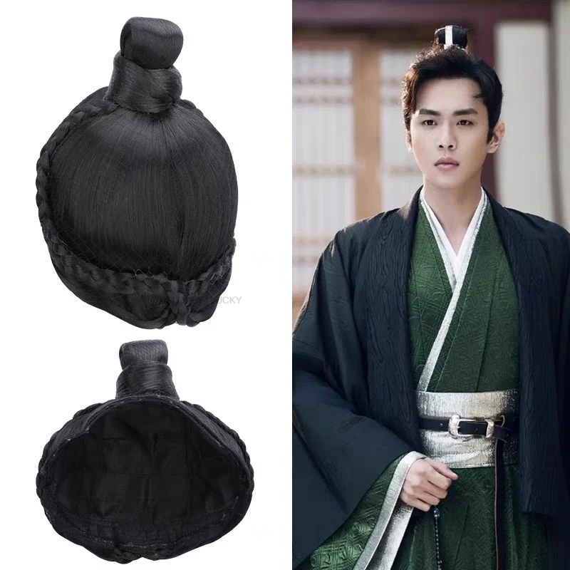 

Hanfu Cosplay Wigs Men Black Anime Ancient Chinese Hanfu Wigs Headgear Accessories Short Black Wig Headband Hanfu Accessories