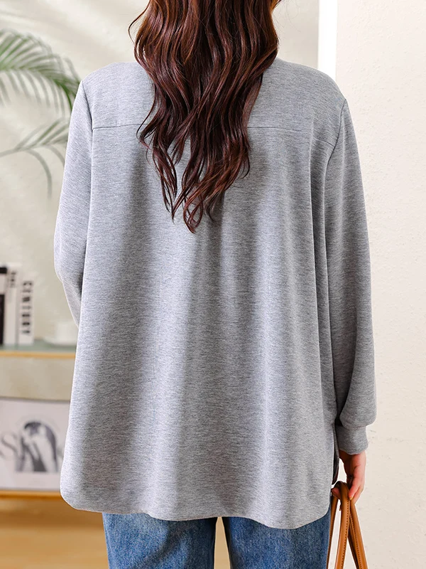 Grey Loose Casual Women's Sweatshirt Spring 2026 New Style Fashionable Rhinestone Large Size Female Top European Style
