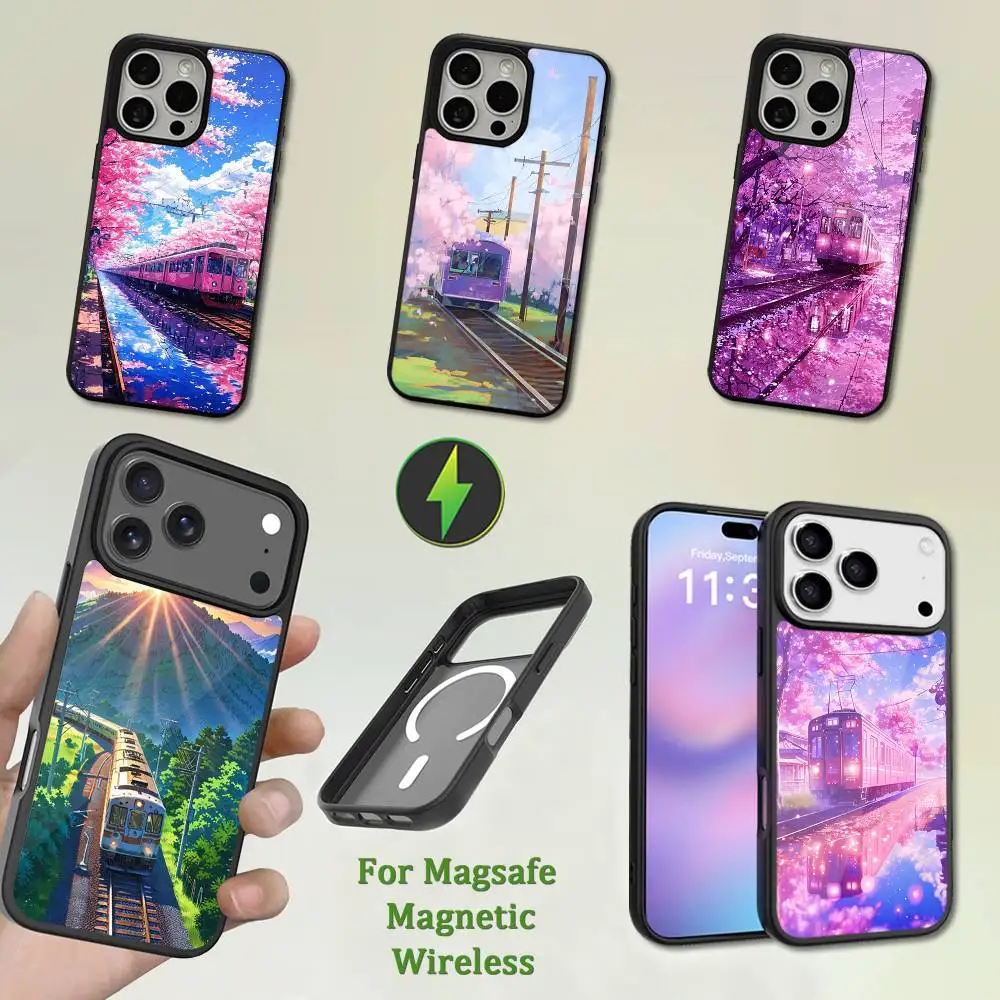 

Cherry Blossom Train Phone Case For iPhone 13,12,11,16,15,17,14,Pro,Max,Plus,Mini, With Magsafe,Magnetic Wireless Charging