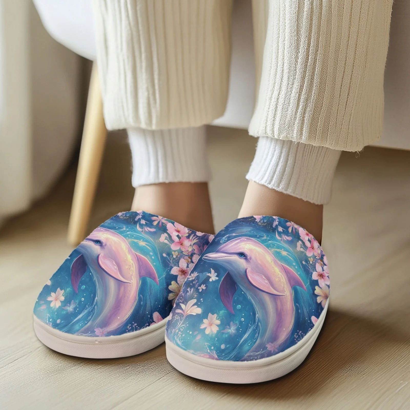 PENSTROLL Dolphin Cherry Fluffy Slippers House Slippers Non Slip Slippers For Elderly Women Slippers For Nurses After Shift