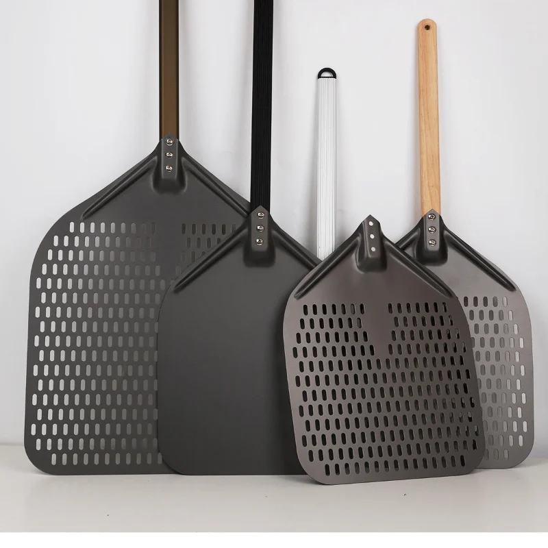 High Quality Anodizing Stainsteel Hollow Out Pizza Peels Square Shovel for Cake Cooking Kitchen Baking Tools with 40cm Handles