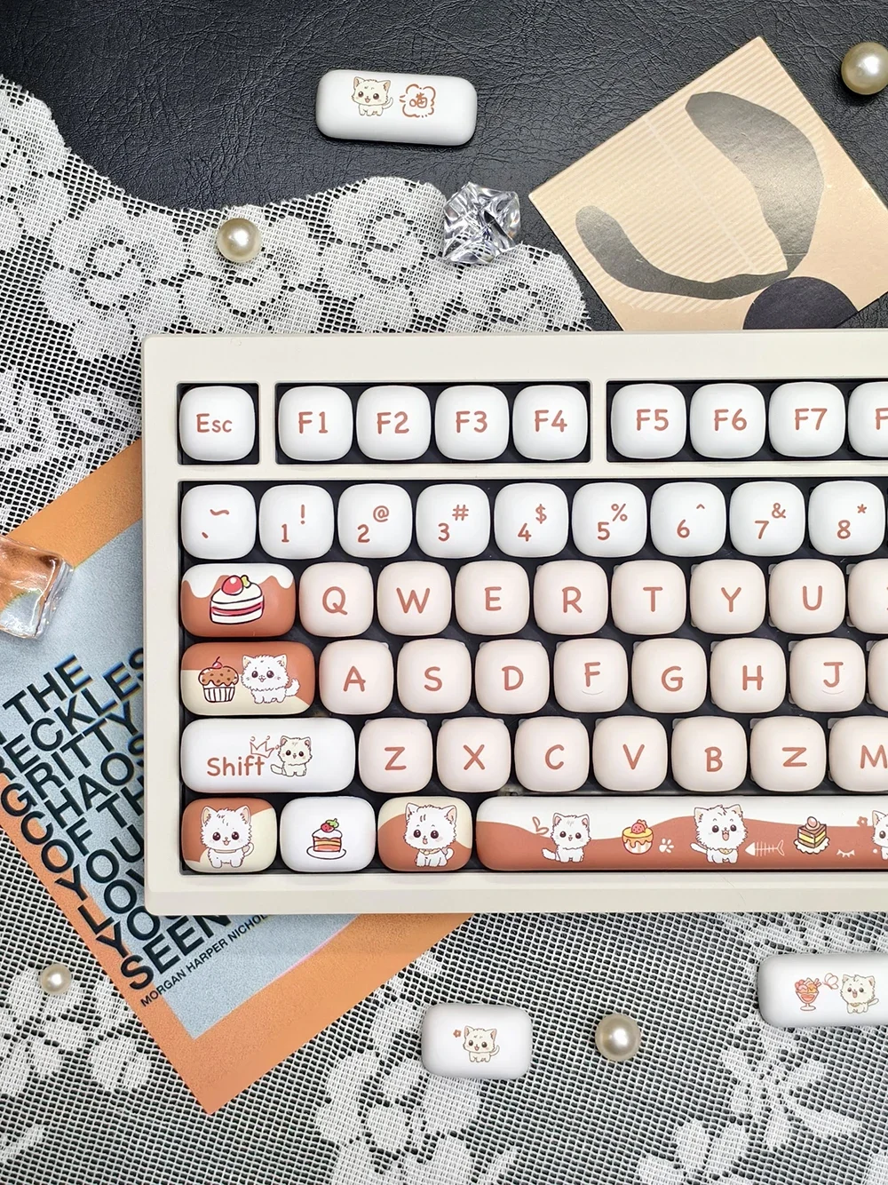 140keys MOG Profile Theme Keycap Thermal Sublimation PBT Round Cute Mantou Keycaps for Mechanical Gamin Keyboard Girl Gift