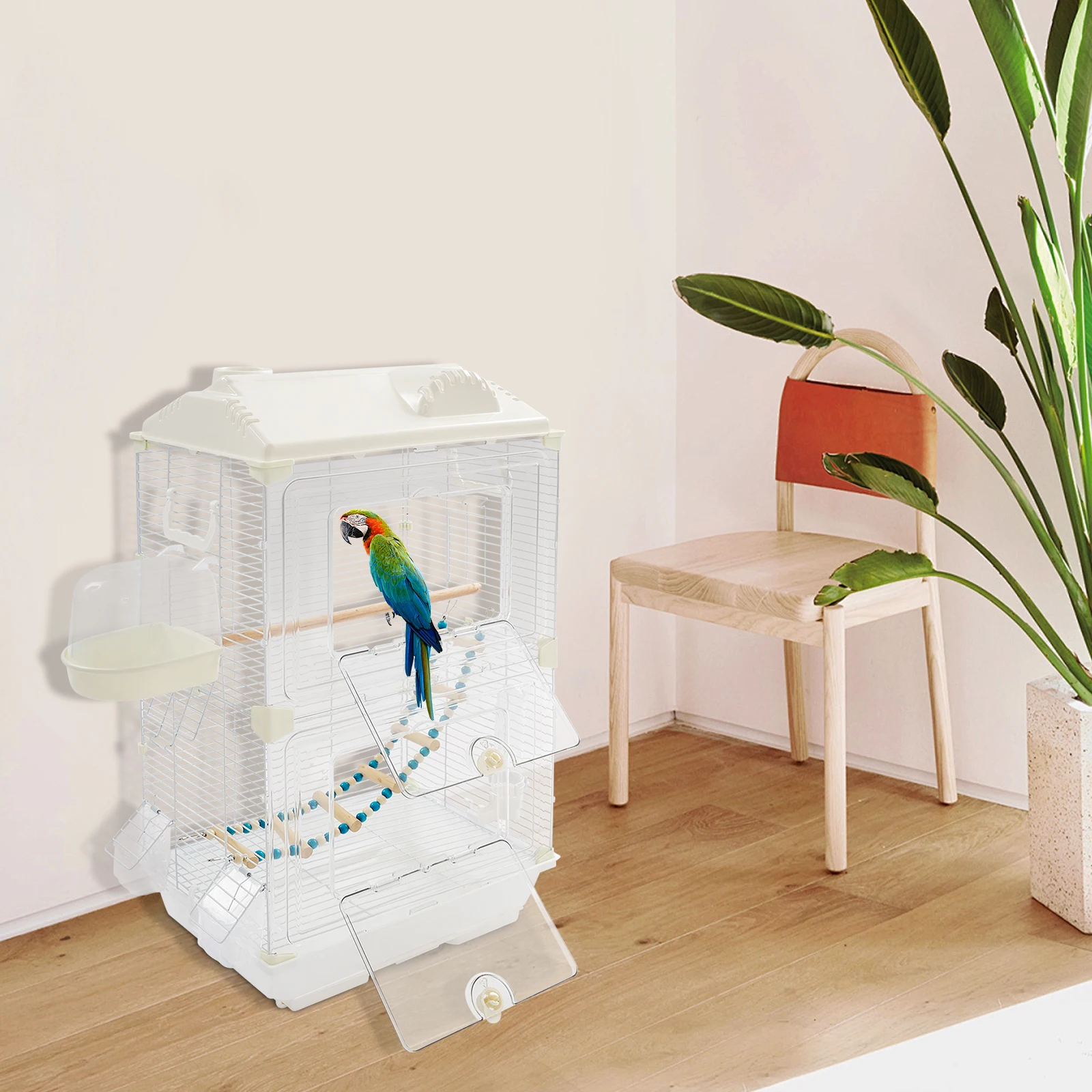 

Клетка для птиц из акрила и кованого железа цвета «белый мрамор», 40x28x71 см, с двойными дверцами, ванной-прудом и защитой от побега, безопасный домик для птиц