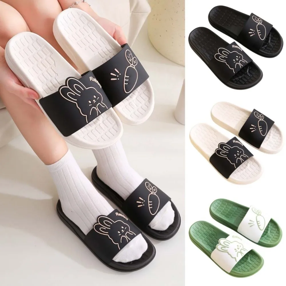 Cute PVC Cartoon Rabbit Slippers Non Slip Platform Bathing Sandals Bunny Carrot Outdoor Indoor Shower Slippers Female