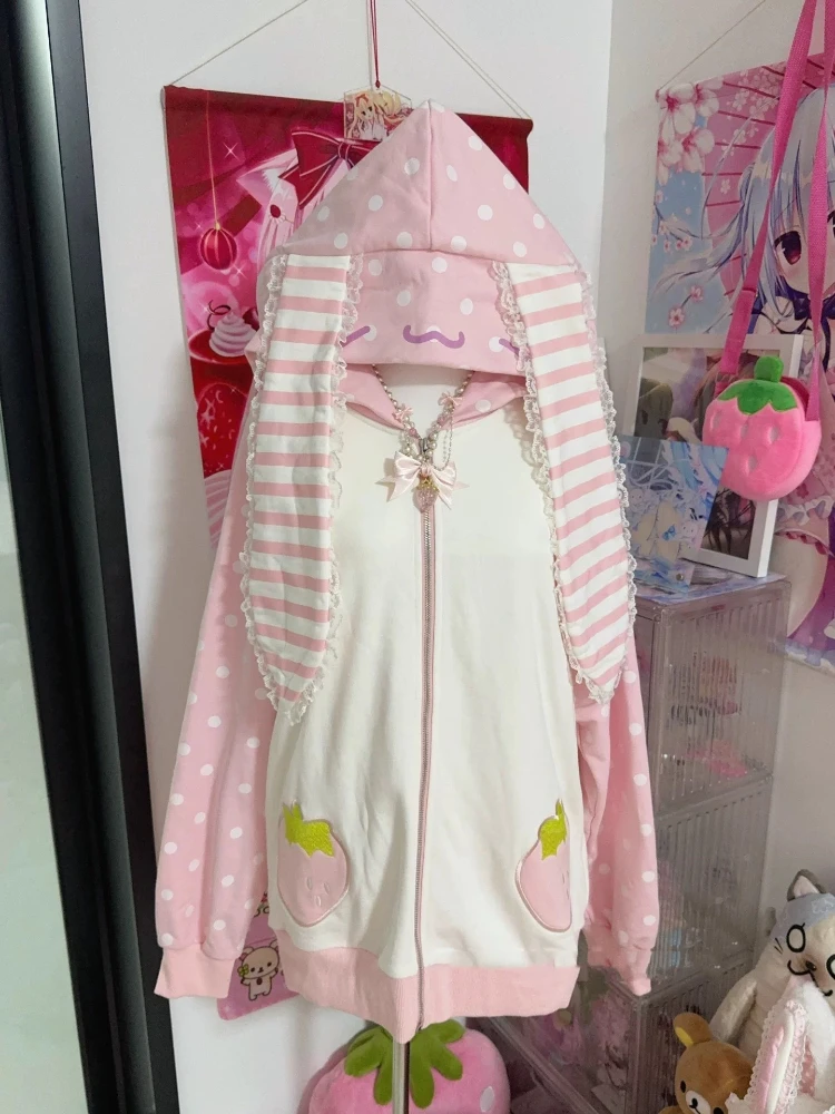 เสื้อคลุมมีฮู้ดสไตล์ญี่ปุ่น น่ารัก ลายจุด แต่งผ้าแบบแพทช์เวิร์ค ทรงหลวม แฟชั่นใหม่ ดีไซน์น่ารัก เสื้อผ้าฤดูใบไม้ร่วง