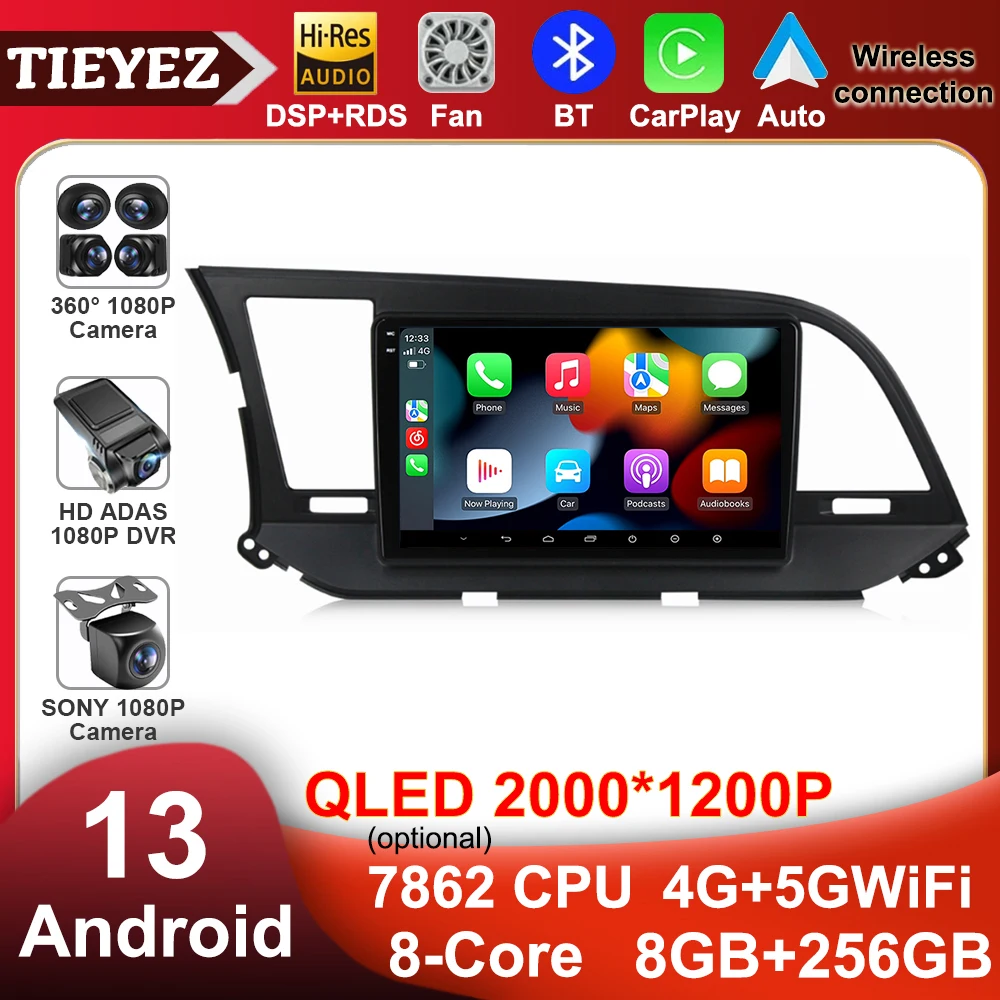 Per Hyundai Elantra 2015 2016 2017 2018 2019 2020 QLED schermo in lega Stereo Car Android Radio lettore Video multimediale GPS Carplay