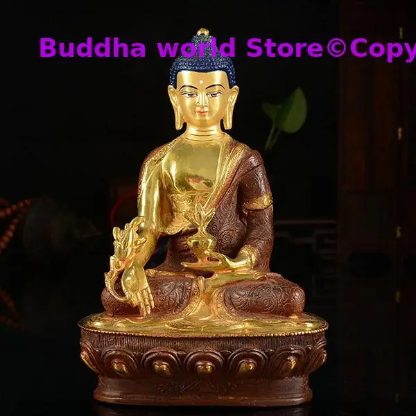 

Special Offer buddha statue # 7 inch # Tibetan Buddhism Medicine Guru Buddha Gold-plated brass statue # HOME Talisman