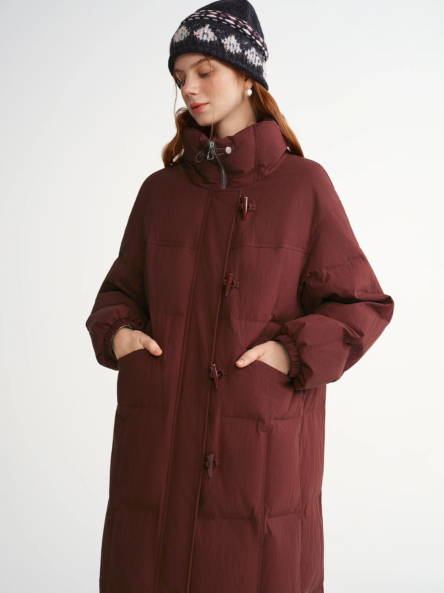 DUSHU الوقوف طوق القرن زر طويل أسفل سترة 2025 الأبيض بطة أسفل سترة بسيطة الصلبة الترفيه معاطف مستقيمة فضفاضة تناسب