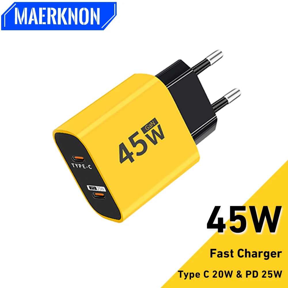 

45W USB C Charger Quick Charge QC 3.0 Dual PD Charger Type C Fast Charger Adapter For iPhone 15 14 Xiaomi Samsung Huawei Phone