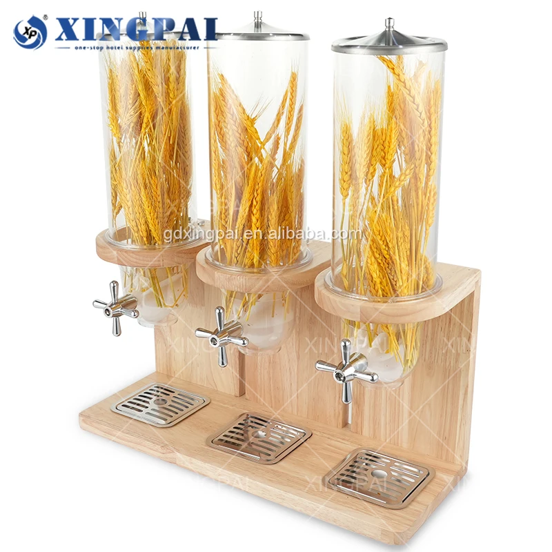 XINGPAI оптовая продажа с фабрики тройной головкой диспенсер для хлопьев современный высококачественный контейнер для дозатора зерна дуба