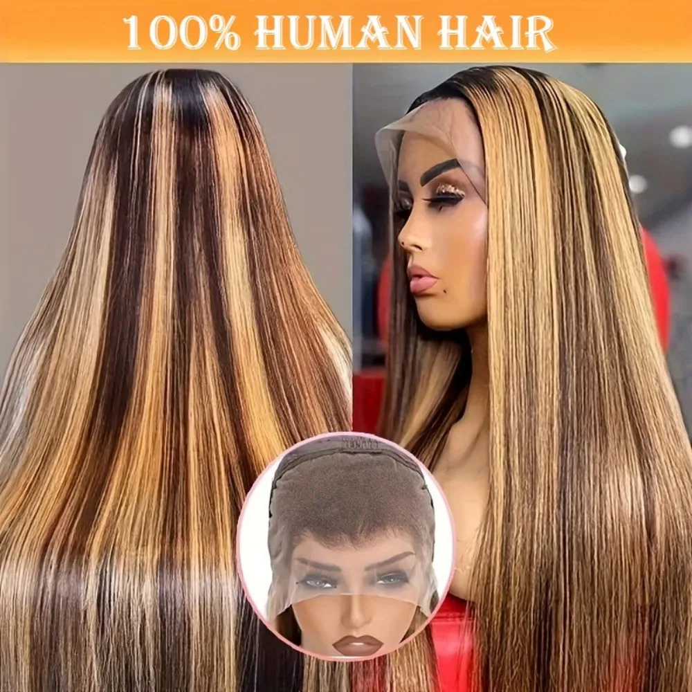 

Выделенный парик, прямые человеческие волосы, парики 13x4 HD, кружевной фронтальный парик, естественная линия волос, предварительно выщипанный, медовый, блонд, прямой парик с костями