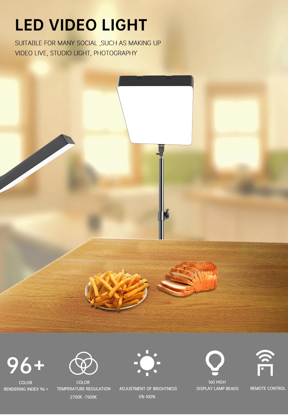 24'' 90W Panel Flache Bi Farbe Beleuchtung LED Video Licht Fotografie Selfie Dimmbare Foto Studio Live Stream Füllen lampe – Detail 1