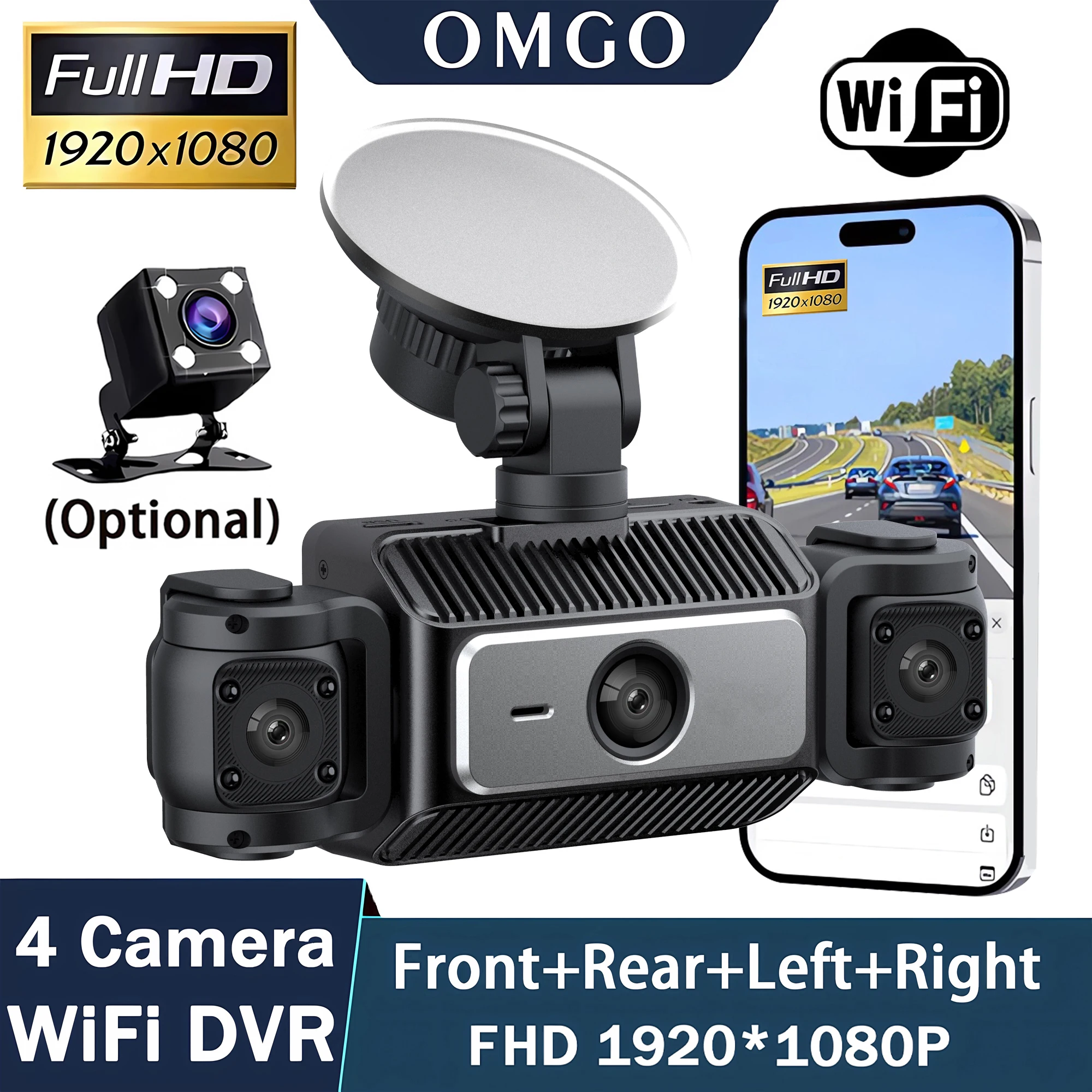 WIFI Dash Cam 4 Channel 360° Car Camera Black Box Front Left Right Rear View Car DVR Video Recorder G-Sensor 24H Parking Monitor