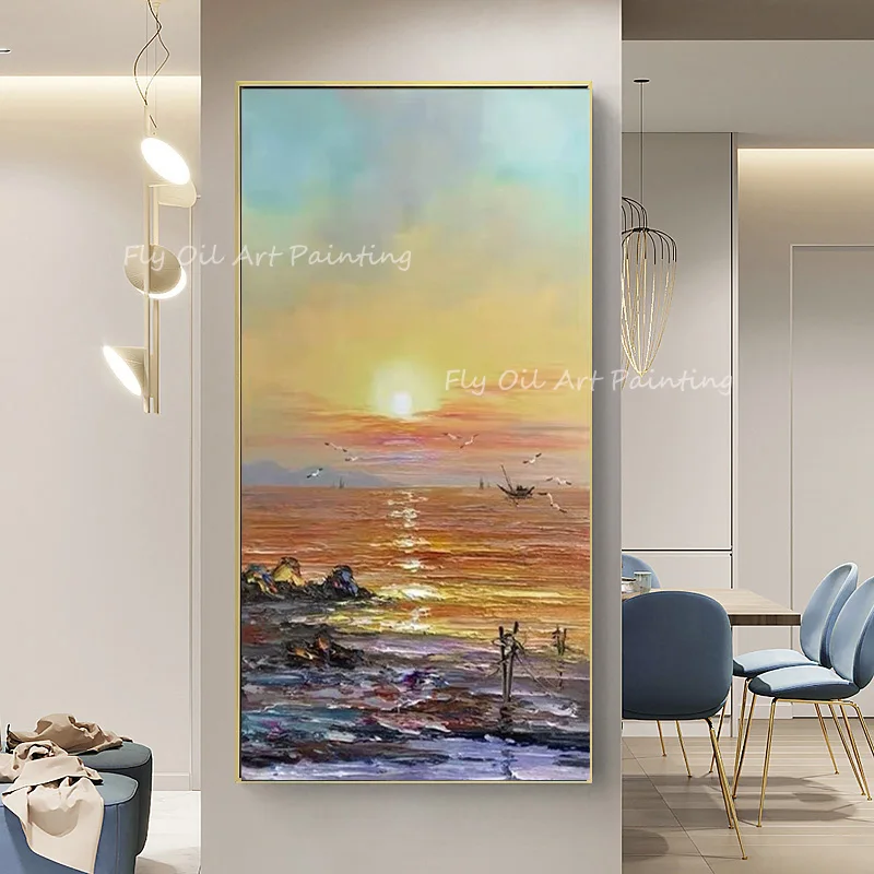 

100% Hand Painted Ocean Seascape Thick Knife Landscape Big Size Modern Abstract Oil Painting Wall Art Canvas Pictures Gift