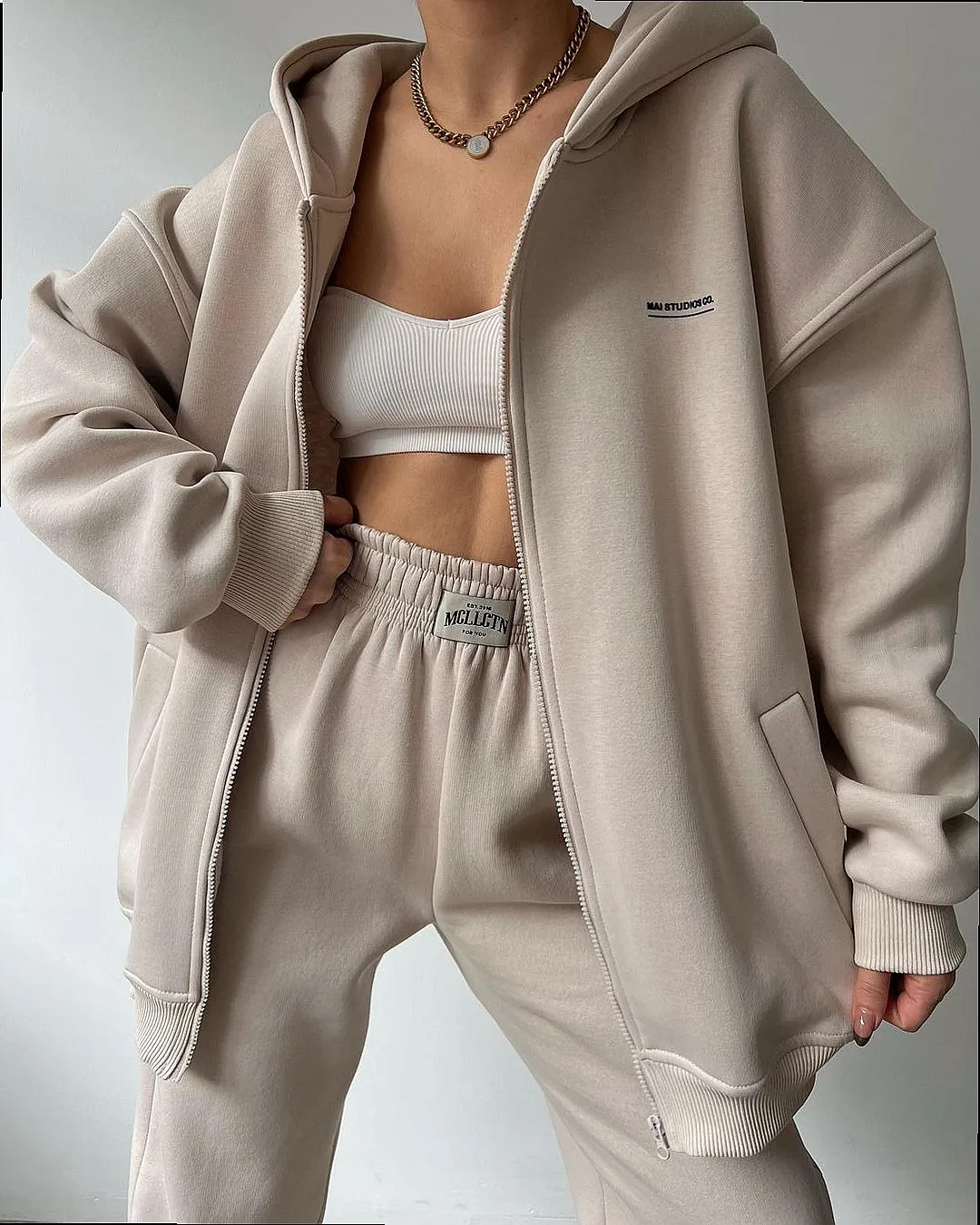 Long Sleeve Hoodie Sweatshirt Pants Set Women Casual Tracksuit Matching Set Fleece Lined Tops Joggers - view 6
