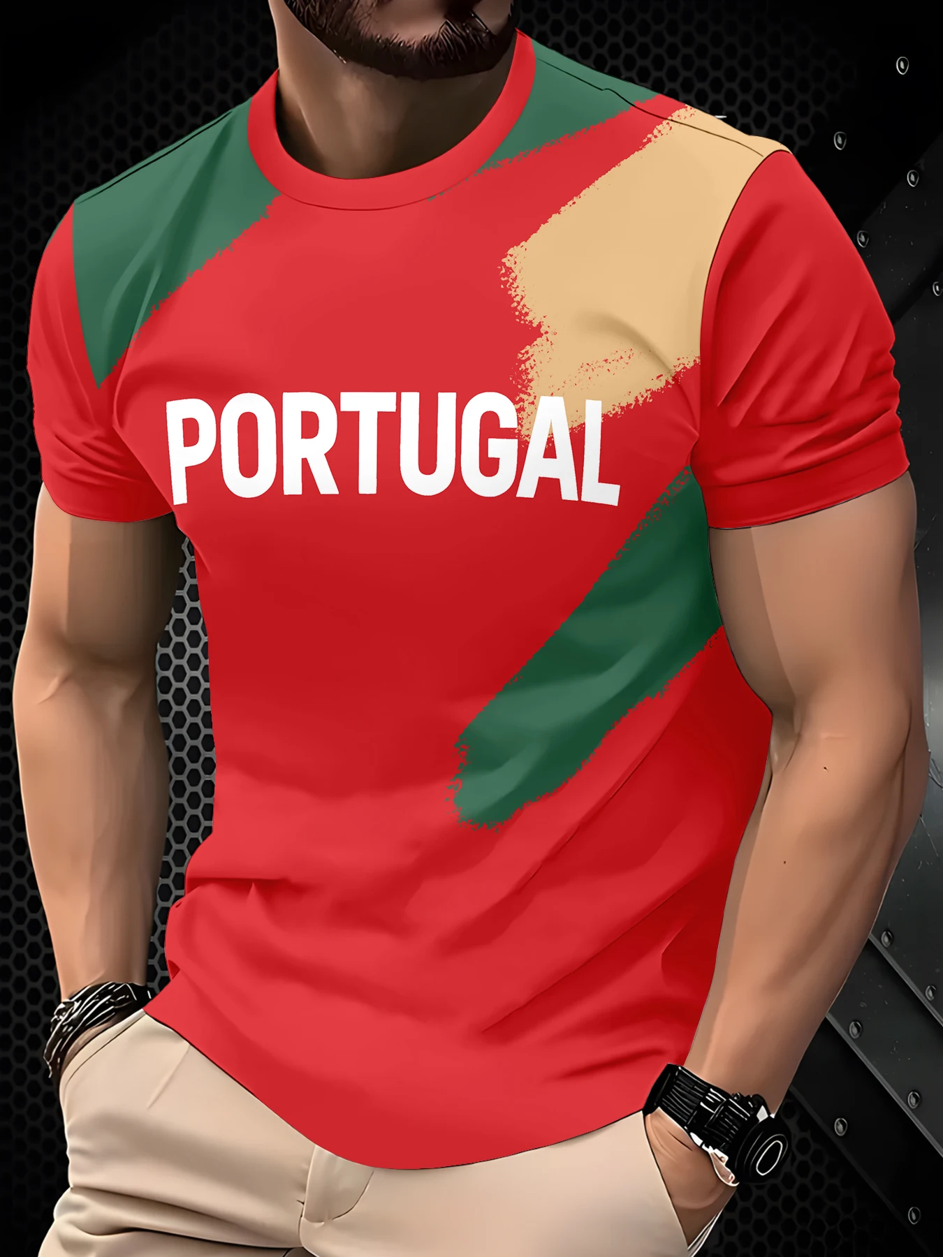 Men Abstract Diagonal Rough Edge Color Block Crew Neck Short Sleeve T-Shirt