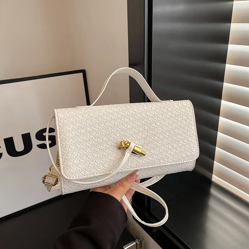

Fashion Solid Color Women Shoulder Bag Woven Texture PU Leather Crossbody Bag Adjustable Strap Handbag for Dinner Banquet