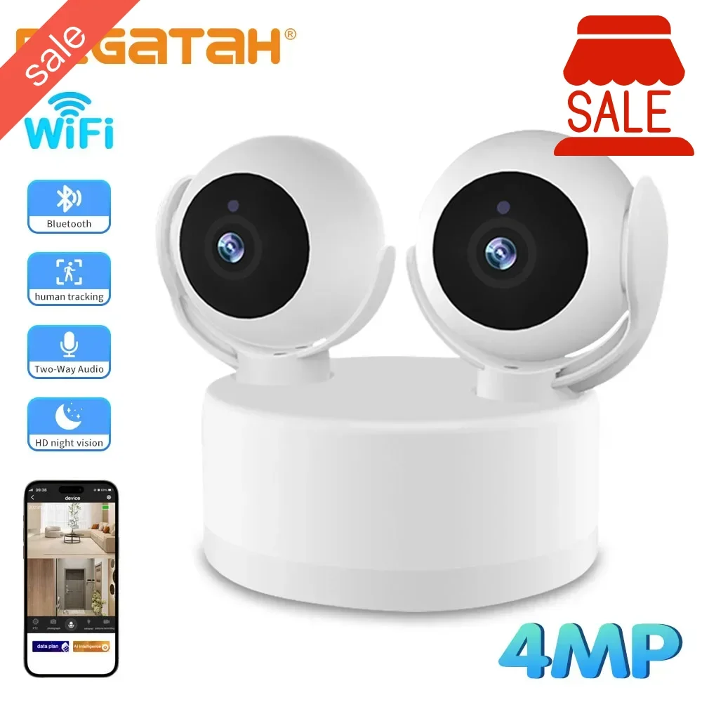 

PEGATAH 4MP Wifi IP Camera Indoor Dual Camera Independent PTZ Control AI Mobile Surveillance IR Night Vision Wireless Camera